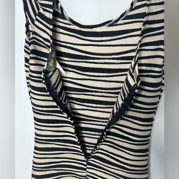 Brat Star Women's Form-Fitting Black and Tan Striped Cocktail Dress Size M - Picture 11 of 12
